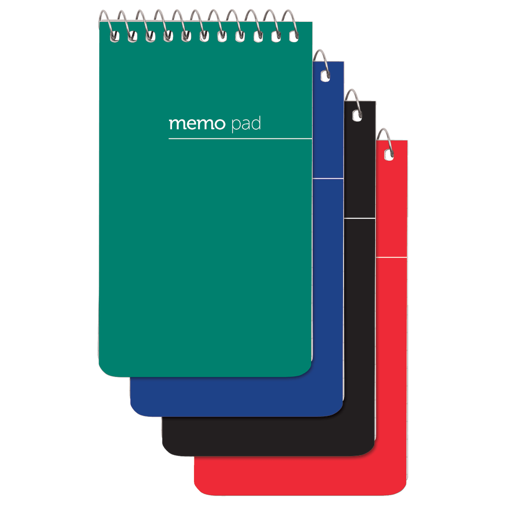Office Depot Brand Wirebound Top-Opening Memo Pads, 3in x 5in, College Ruled, 60 Sheets Per Pad, Assorted Colors (No Color Choice), Pack Of 12 Pads