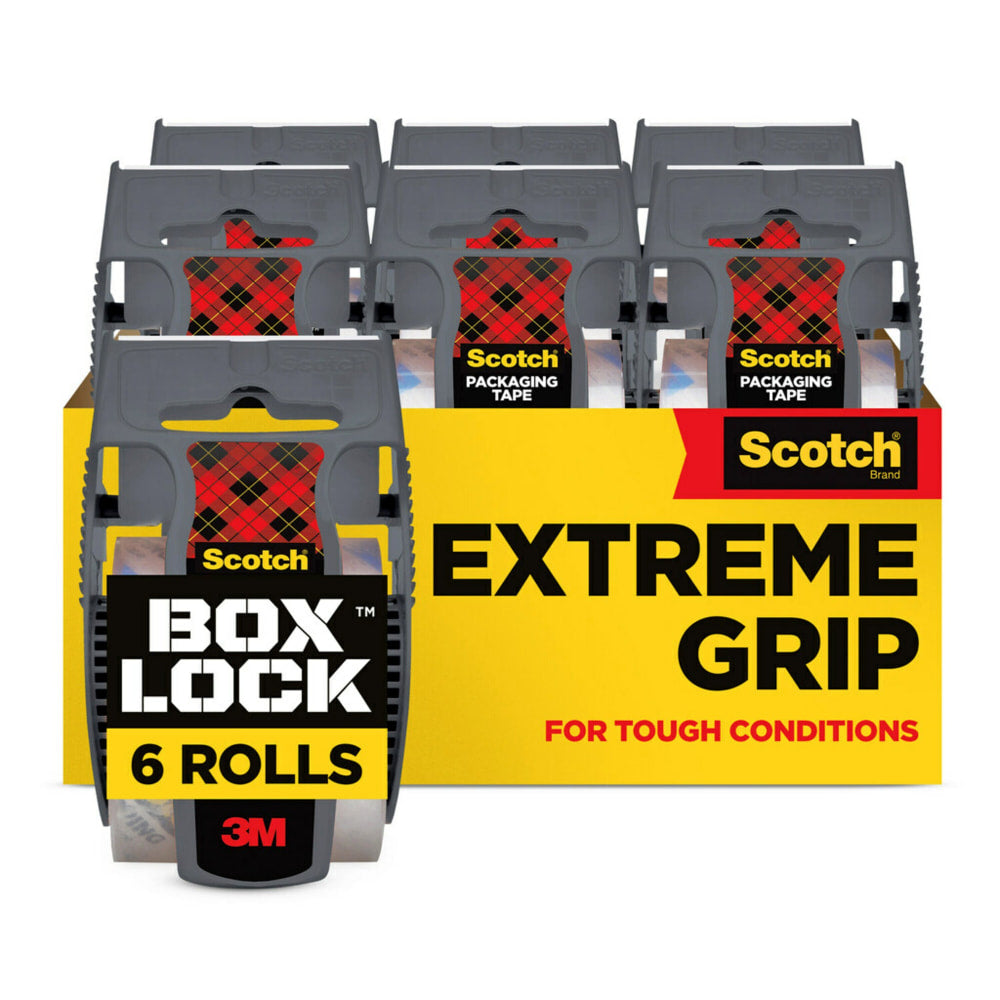 Scotch Box Lock Packing Tape, 1.88in x 22.2 yd, 6 Tape Rolls with Dispensers, Clear, Extreme Grip Box Packaging Tape for Shipping and Mailing