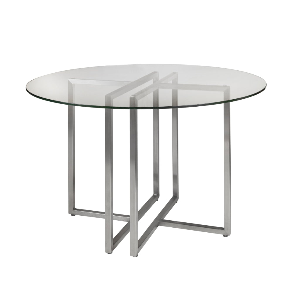 Eurostyle Legend Round Dining Table, 30inH x 42inW x 42inD, Brushed Silver/Clear