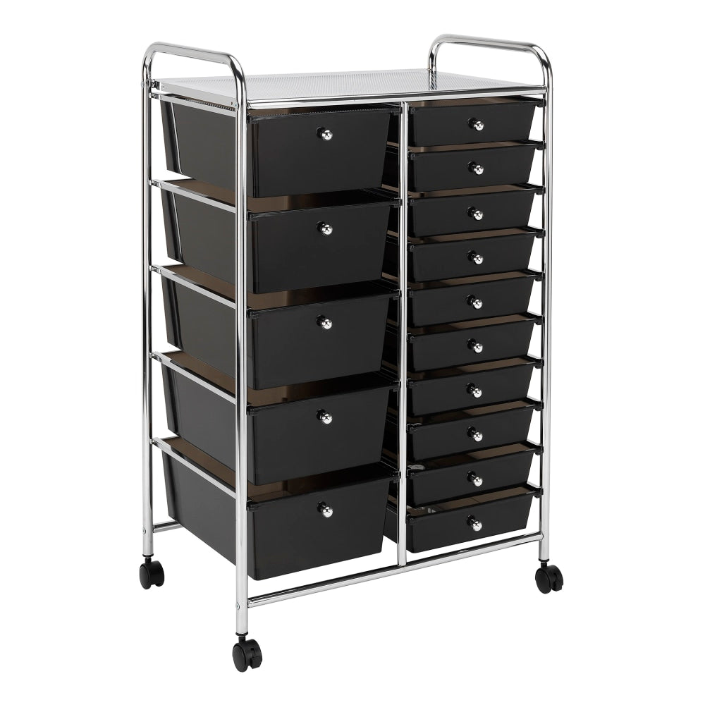 Realspace 15-Drawer Mobile Cart, 38-3/16inH x 25-1/4inW x 15-3/8inD, Black/Chrome