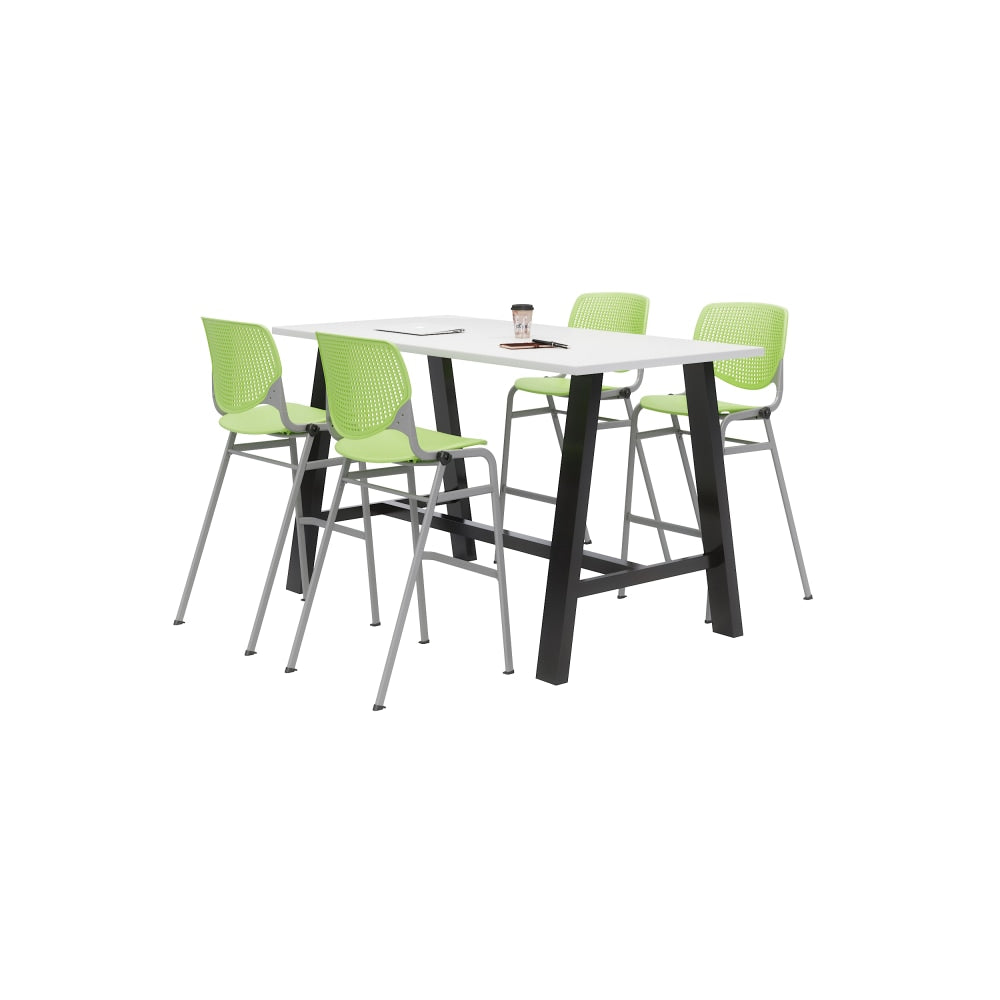 KFI Studios Midtown Bistro Table With 4 Stacking Chairs, 41inH x 36inW x 72inD, Designer White/Lime Green