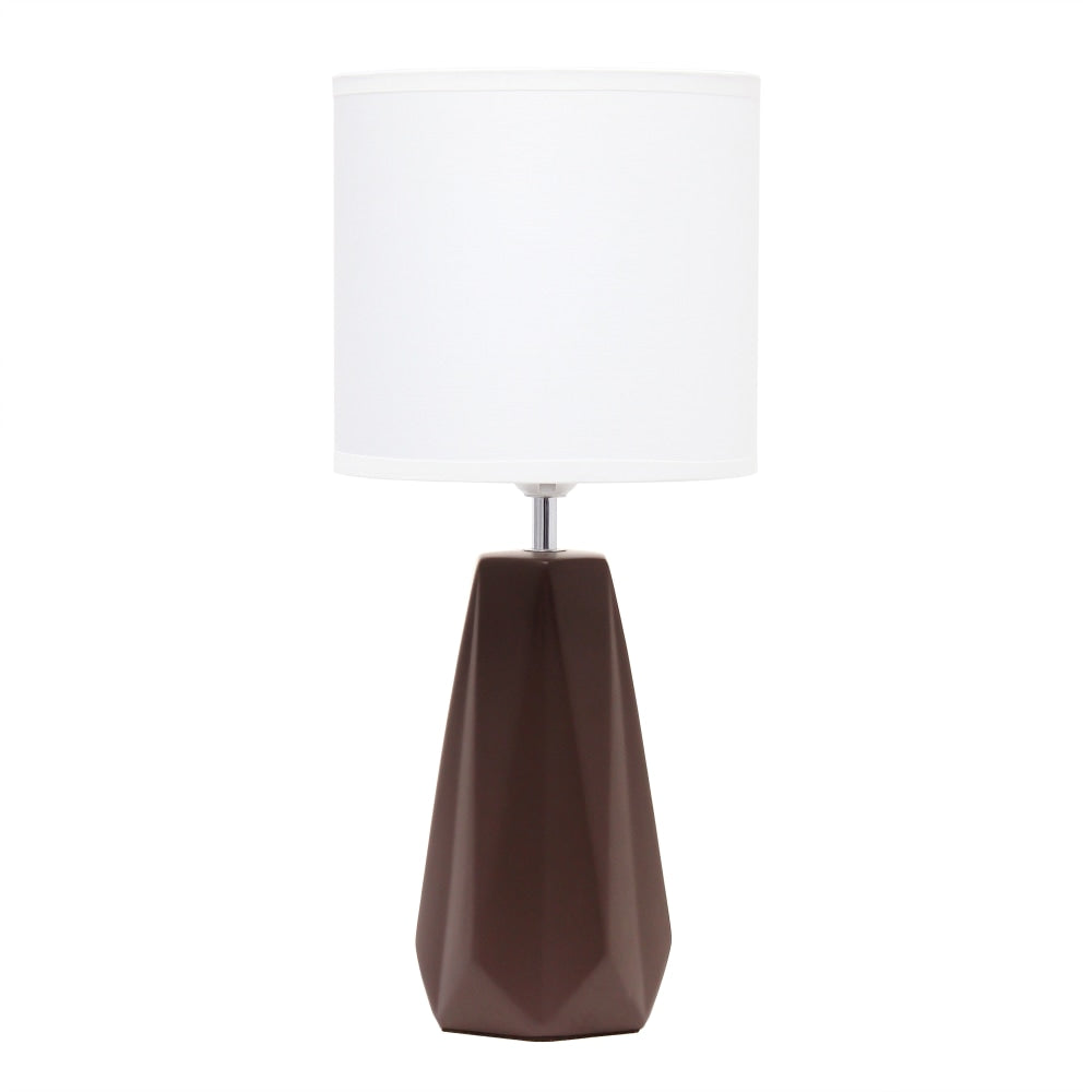 Simple Designs Ceramic Prism Table Lamp, 17-1/2inH, White Shade/Brown Base