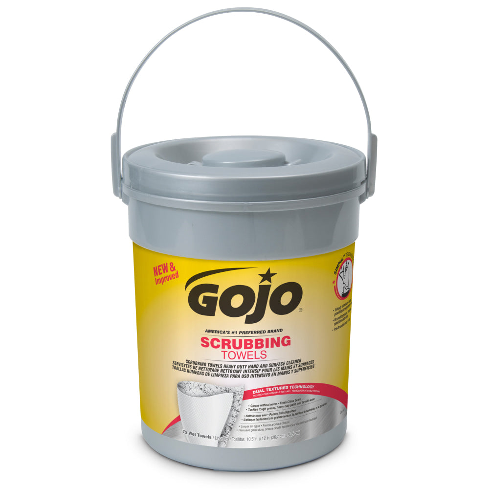 GOJO Scrubbing Towels, Fresh Citrus Scent, 10 1/2in x 12in, White, Canister Of 72 Wipes
