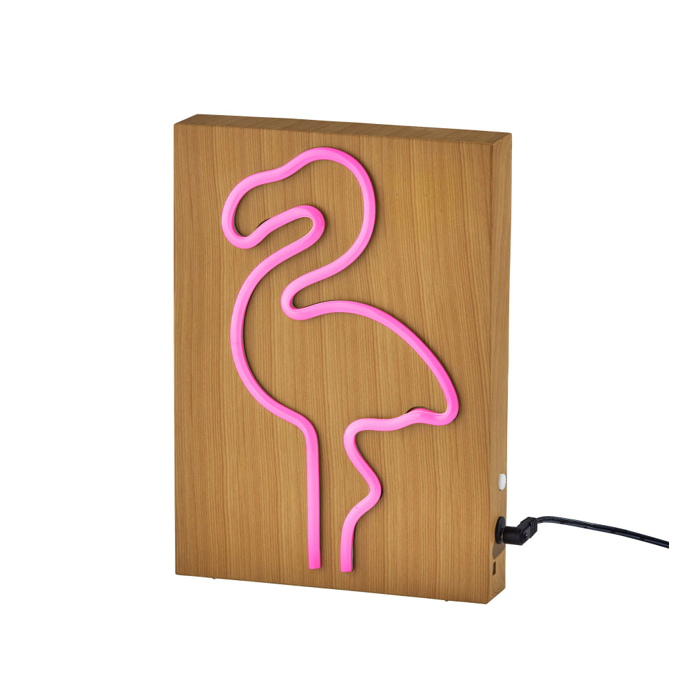 Adesso Simplee Wood-Framed Neon Table Lamp, 9inH, Flamingo