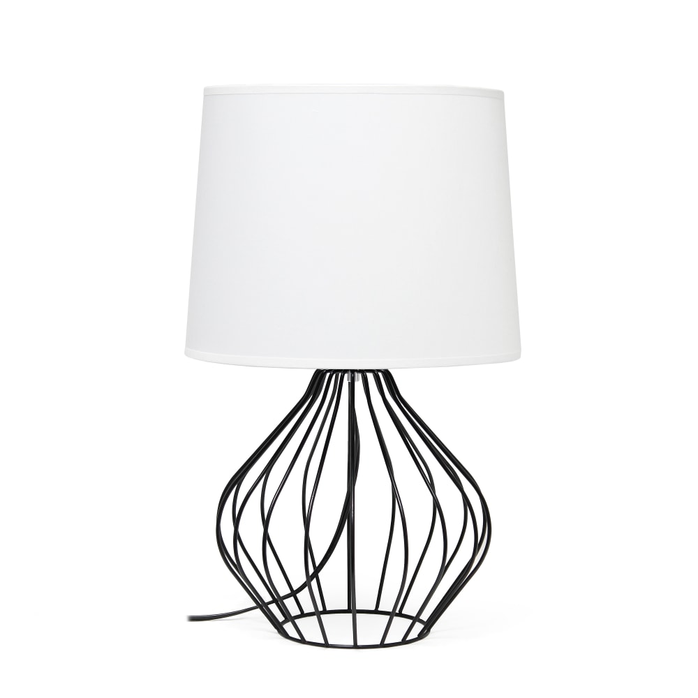 Simple Designs Geometrically-Wired Table Lamp, 19-3/4inH, Black Shade/White Base