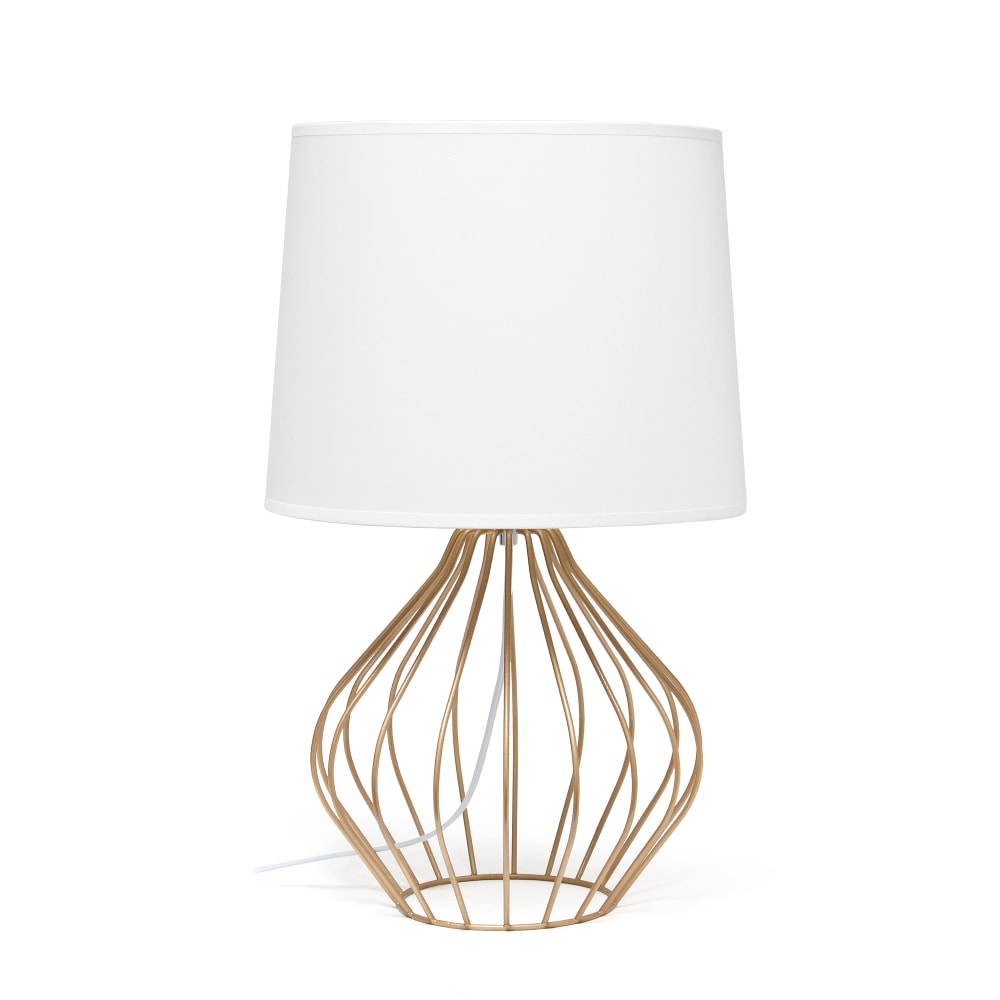Simple Designs Geometrically-Wired Table Lamp, 19-3/4inH, White Shade/Copper Base