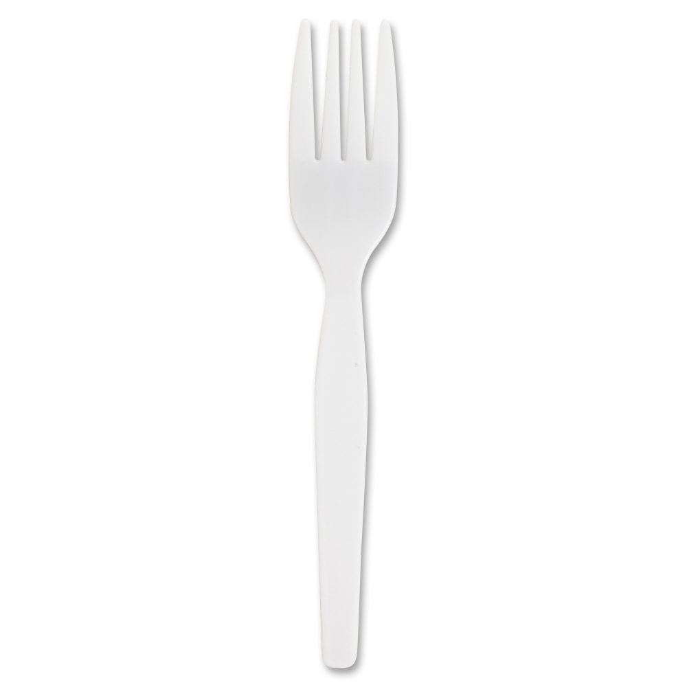 Genuine Joe Heavyweight White Plastic Forks - 100 / Box - 4000 Piece(s) - 4000/Carton - Fork - 4000 x Fork - Disposable - Polystyrene - White