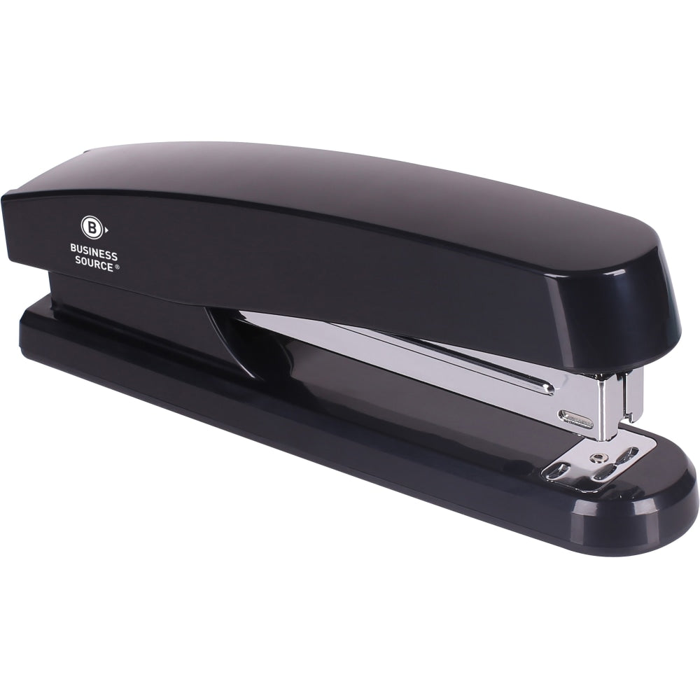Business Source Full-strip Plastic Desktop Stapler - 20 of 20lb Paper Sheets Capacity - 210 Staple Capacity - Full Strip - 1/4in Staple Size - 1 Each - Black