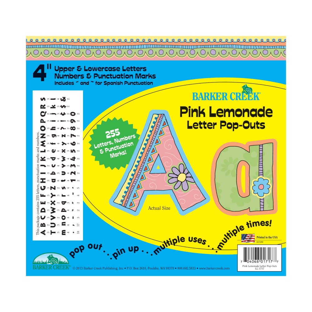 Barker Creek Letter Pop-Outs, 4in, Pink Lemonade, Set Of 255