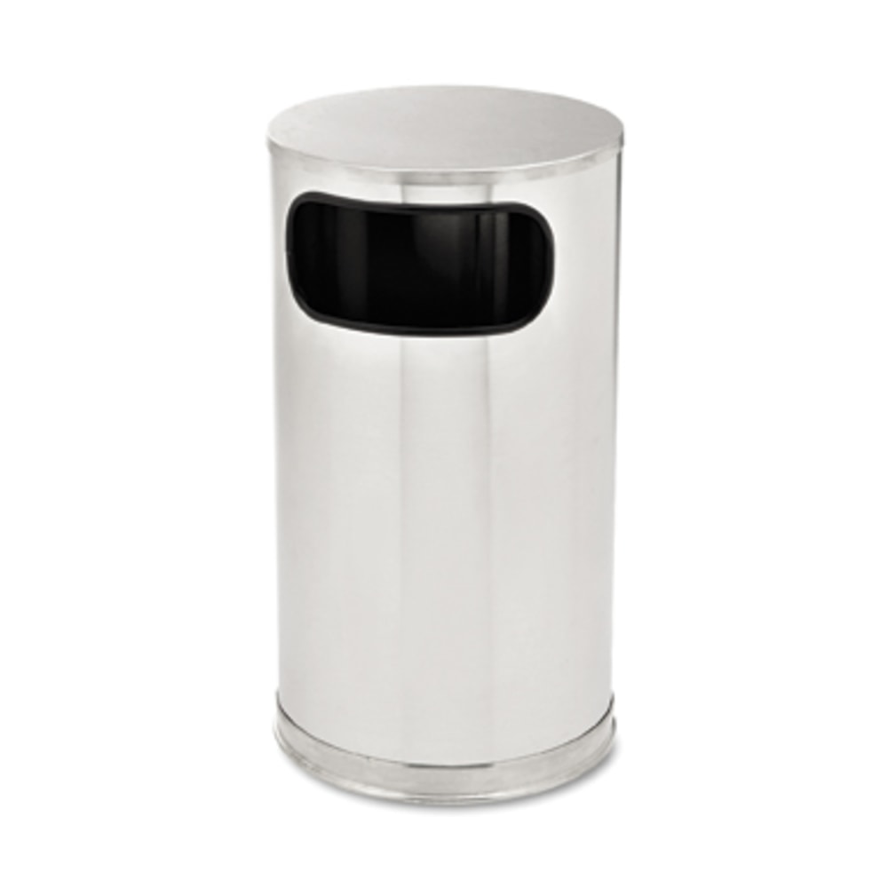 Rubbermaid Commercial 12-gal Steel Flat Top Container - 12 gal Capacity - Round - 28in Height x 15in Diameter - Galvanized Steel, Vinyl - Stainless Steel - 1 Each