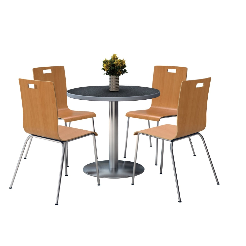 KFI Studios Jive Round Pedestal Table With 4 Stacking Chairs, 29inH x 36inW x 36inD, Natural/Graphite Nebula