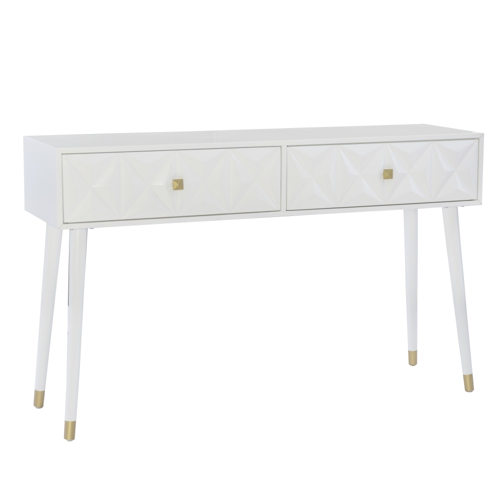 Linon Rhodri 2-Drawer Console Table, 34-1/4inH x 55-1/2inW x 16-3/4inD, White/Gold