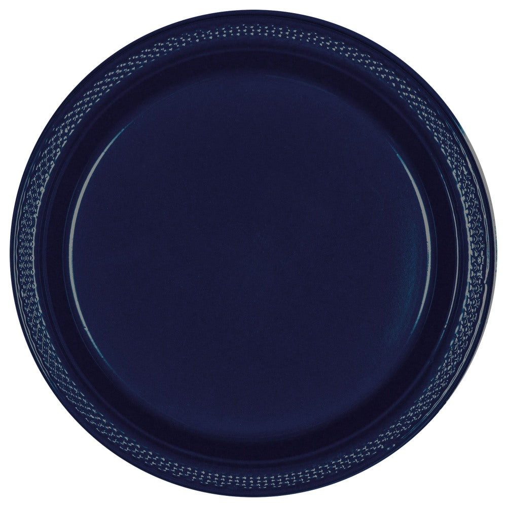 Amscan Round Plastic Plates, 7in, True Navy, Pack Of 100 Plates