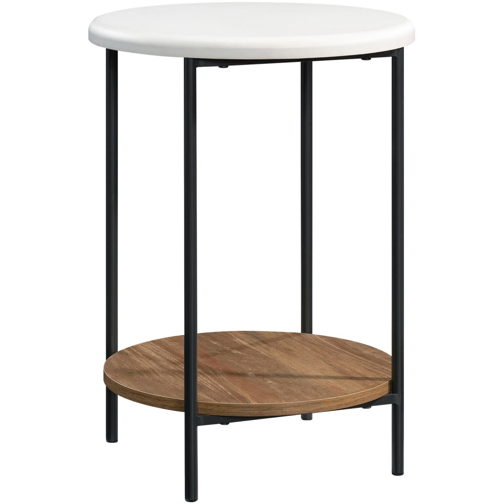 Sauder Tremont Row Round Side Table With Shelf, 22inH x 16-1/2inW x 16-1/2inD, Sindoori Mango/White/Black