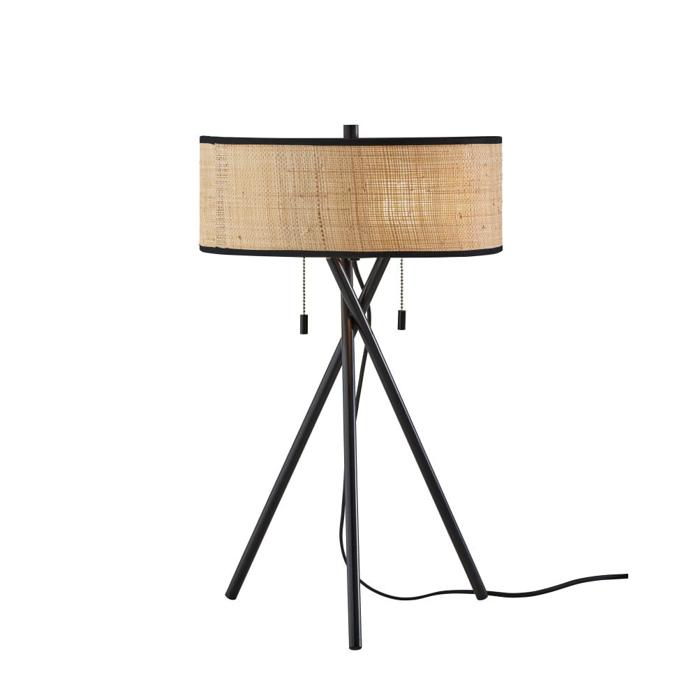 Adesso Bushwick Table Lamp, 60inH, Natural Rattan Shade/Black Base
