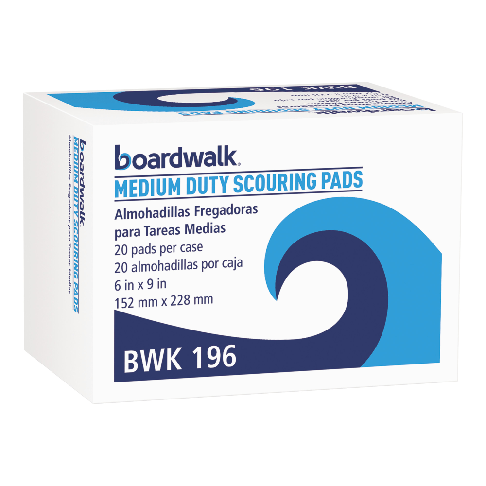 Boardwalk Medium-Duty Scour Pads, 6in x 9in, Green, Pack Of 20 Pads