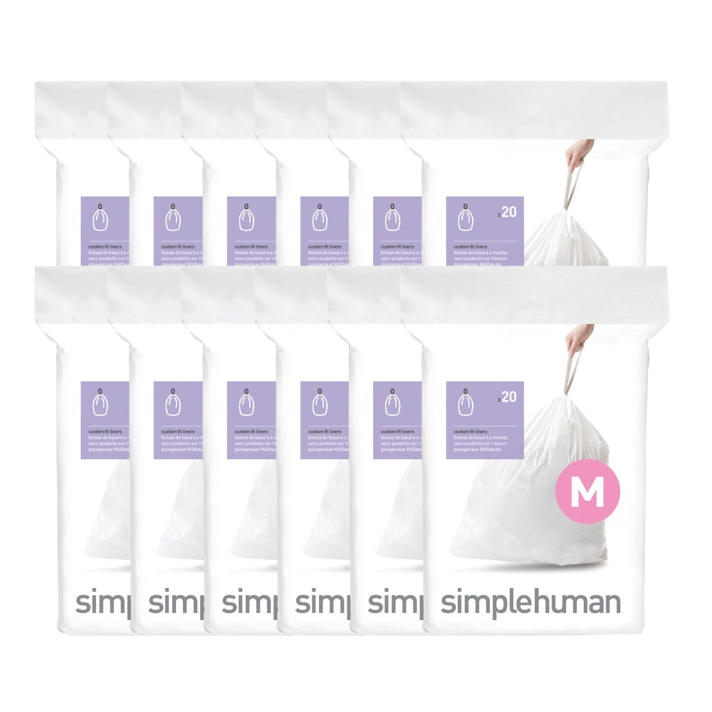 simplehuman Custom Fit Can Liners, M, 45L/12G, White, Pack Of 240