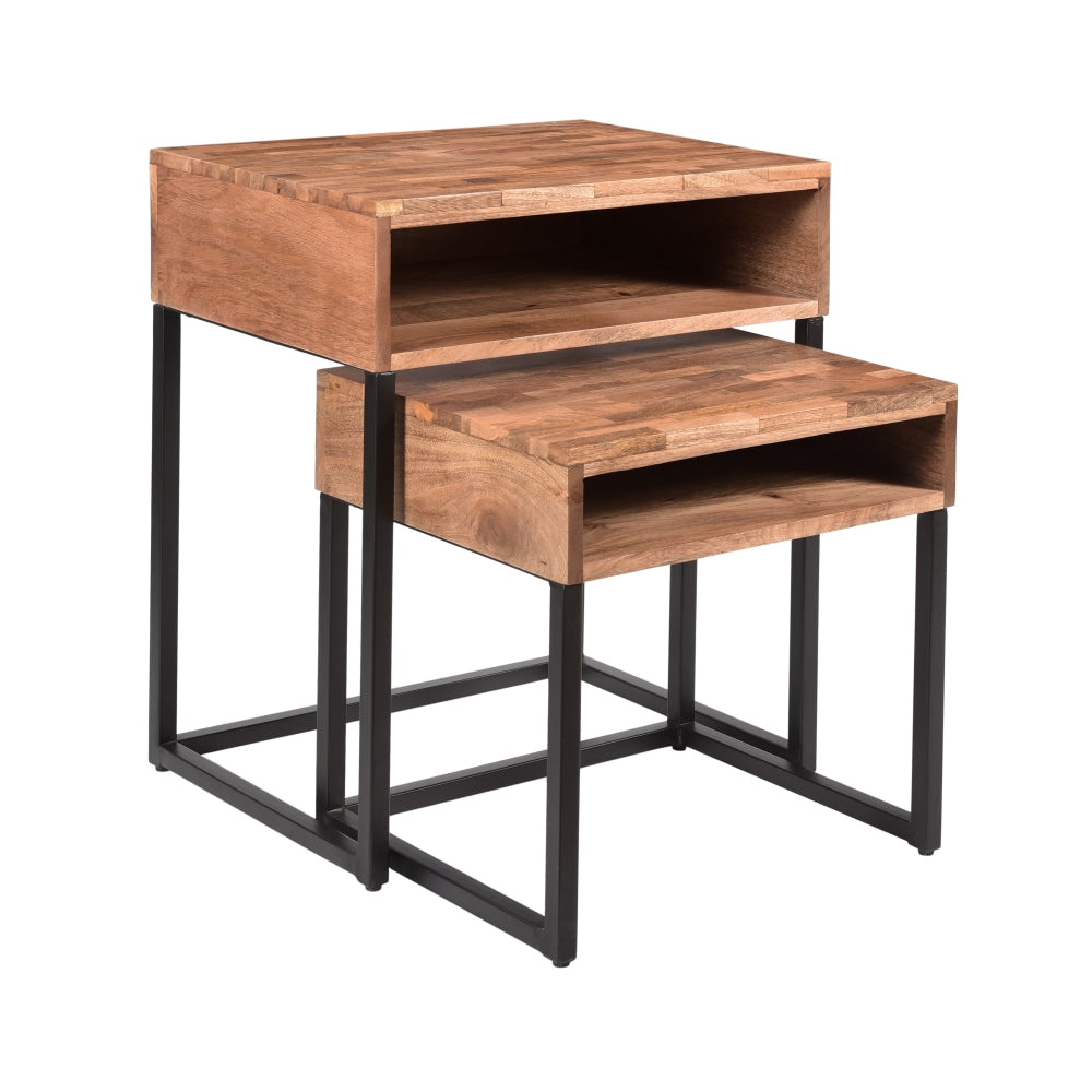 Coast to Coast Carlin Nesting End Tables, 24inH x 20inW x 15inD, Baker's Natural/Black, Set Of 2 Tables