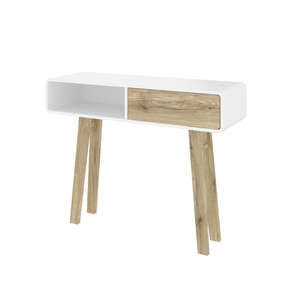 Bestar Alhena Console Table, 30-13/16inH x 39-7/16inW x 13-7/16inD, UV White/Sandy Brown Oak