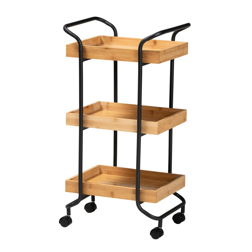 Baxton Studio Baxter Modern And Contemporary 3-Tier Mobile Kitchen Cart, 32-15/16in x 16-15/16in, Oak Brown/Black