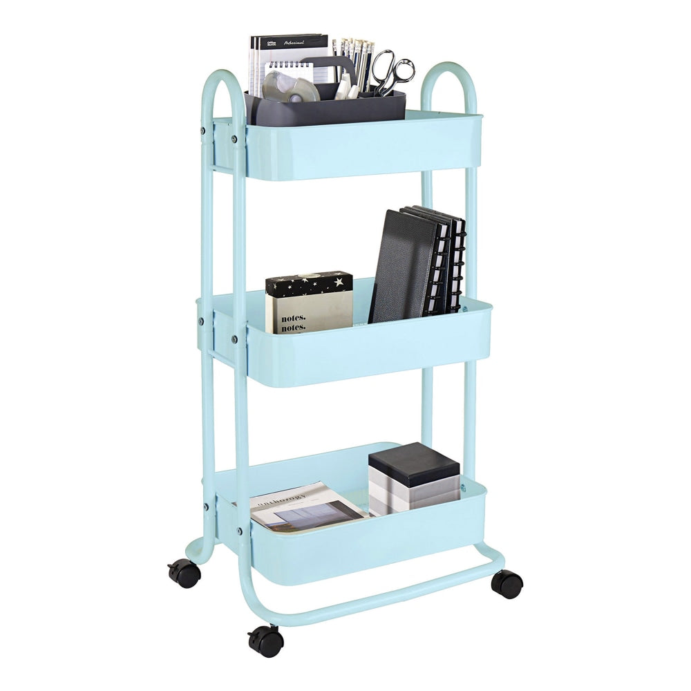 Realspace Mobile 3-Tier Storage Cart, 35-5/8inH x 17-15/16inW x 14-5/16inD, Light Blue