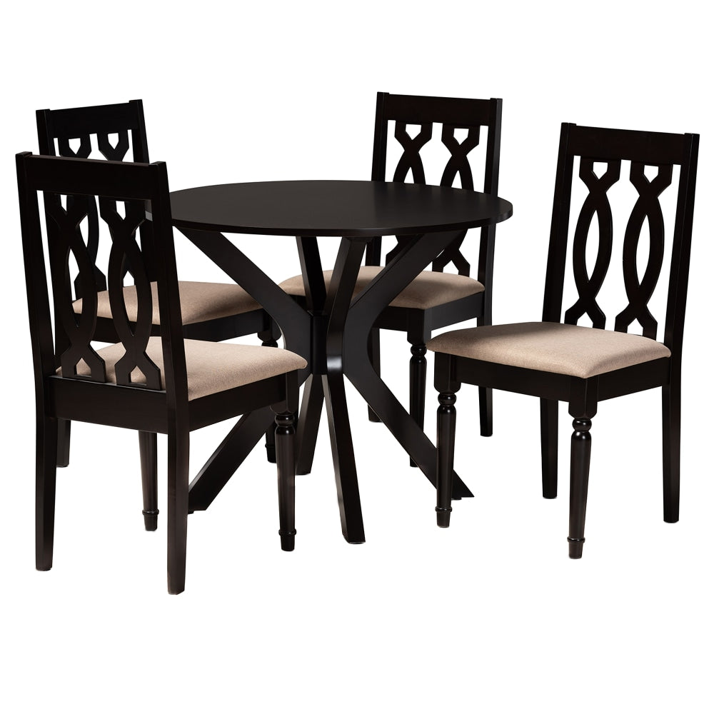 Baxton Studio Callie 5-Piece Dining Set, 29-15/16inH x 35-7/16inW x 35-7/16inD, Sand/Dark Brown