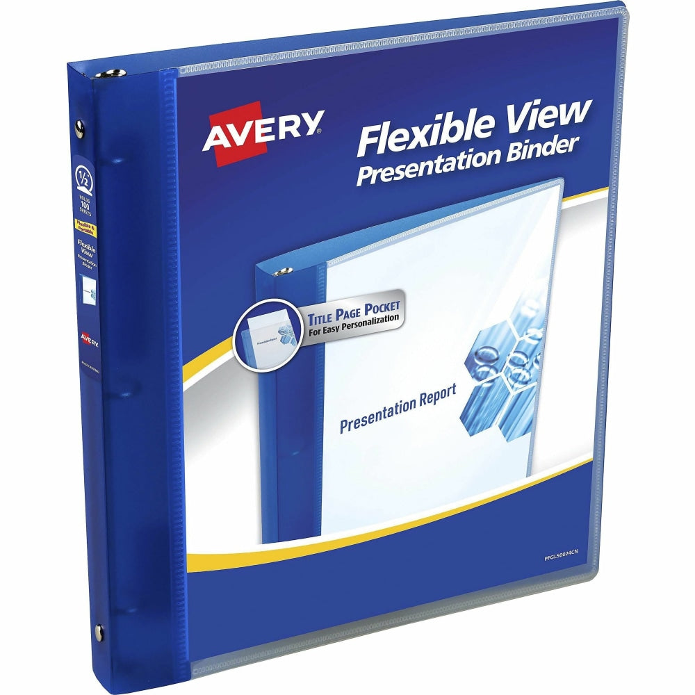 Avery Flexible 3-Ring Binder, 1/2in Round Rings, Blue
