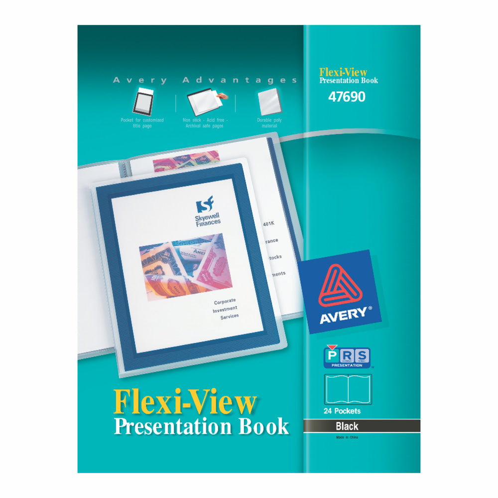 Avery Flexi-View Presentation Book, 12 Pockets, Black