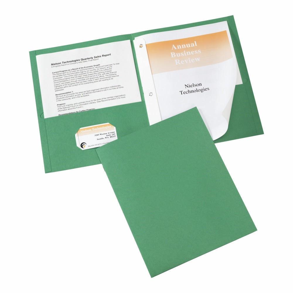 Avery 2-Pocket Folders With Fasteners, Letter Size, Green, Pack Of 25