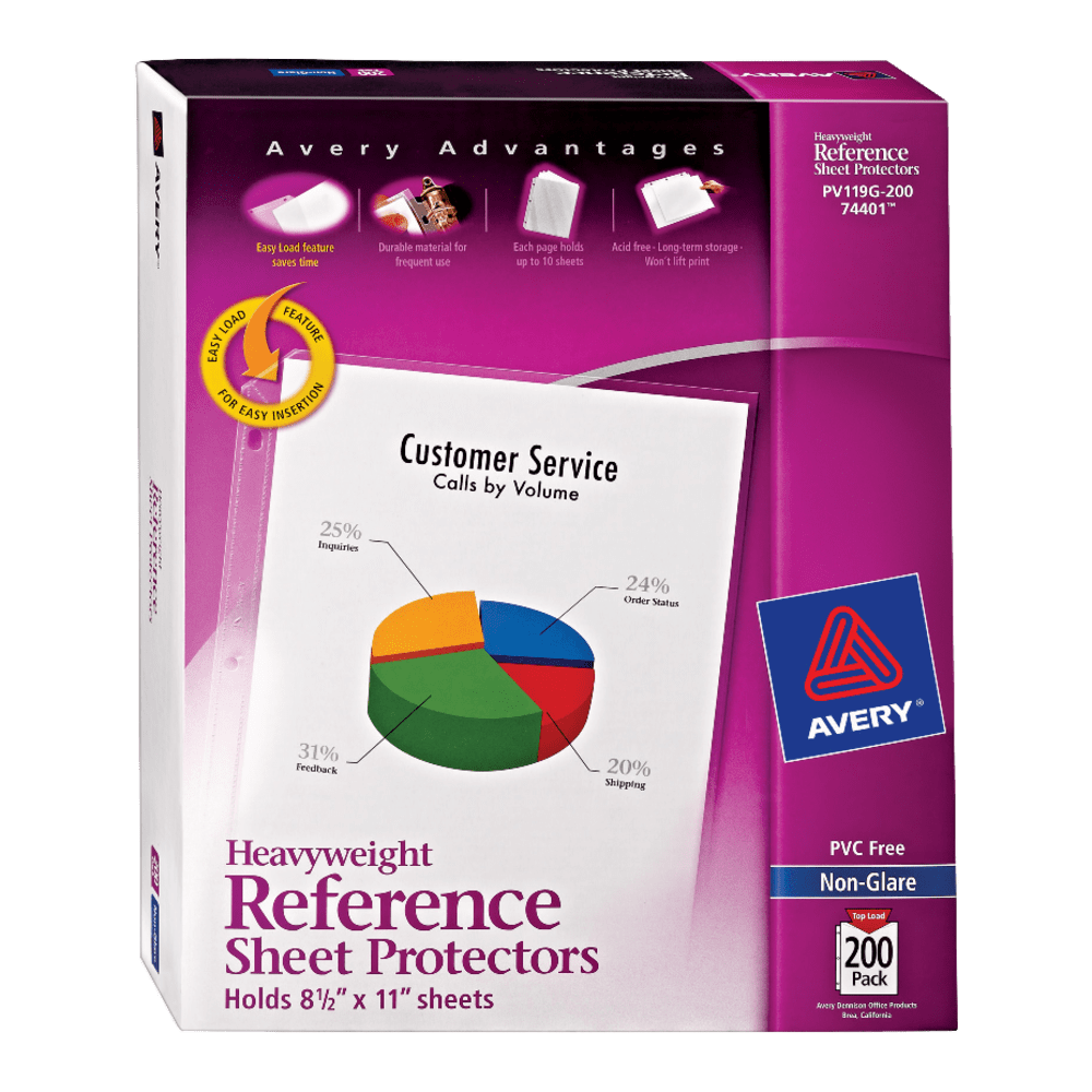 Avery Non-Glare Heavyweight Sheet Protectors With Easy Load, 8 1/2in x 11in, Top Loading, Pack Of 200