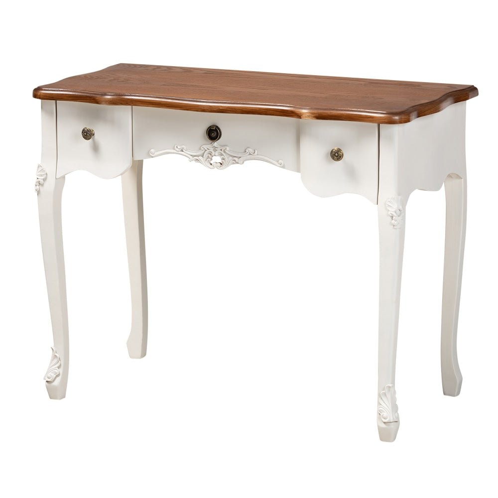 Baxton Studio French Country 3-Drawer Wood Console Table, Brown/White