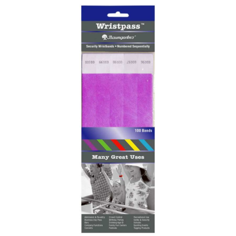 Sicurix Standard Dupont Tyvek Security Wristbands, 10in x 13/16in, Purple, Pack Of 100