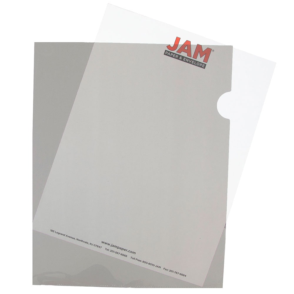 JAM Paper Plastic Sleeves, 9in x 11 1/2in, 1in Capacity, Smoke Gray, Pack Of 12