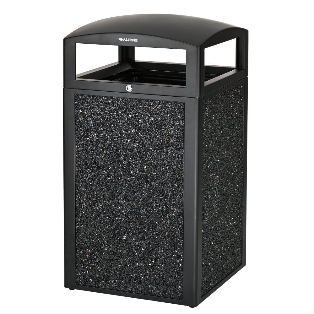 Alpine Industries Steel All-Weather Stone Panel Outdoor Commercial Trash Can With Lid, 40 Gallons, Gray