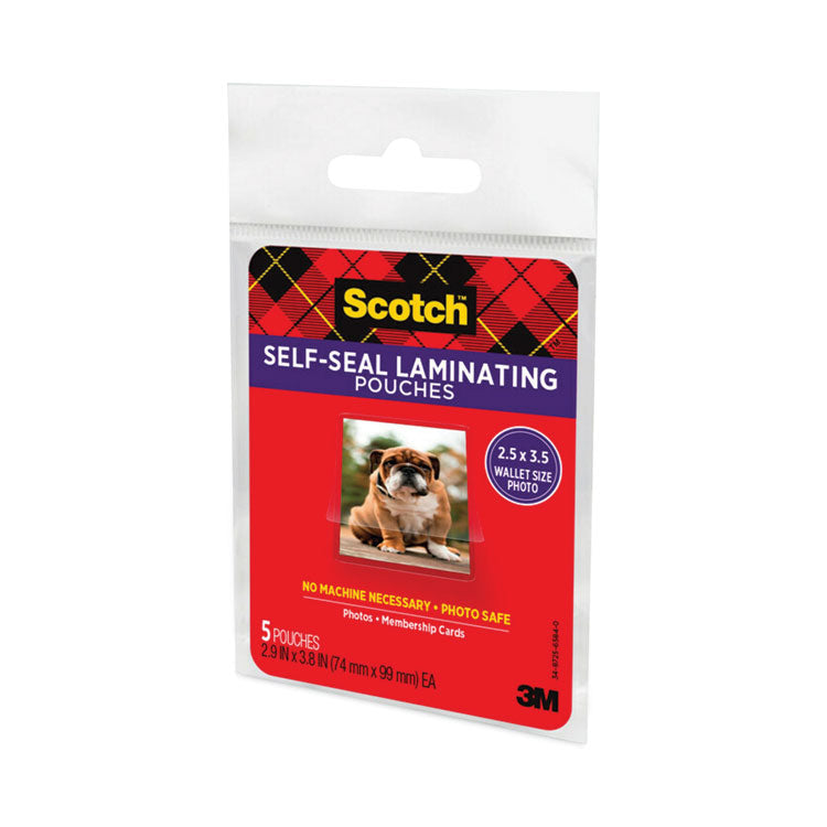 Self-Sealing Laminating Pouches, 9.5 Mil, 2.81" X 3.75", Gloss Clear, 5/pack