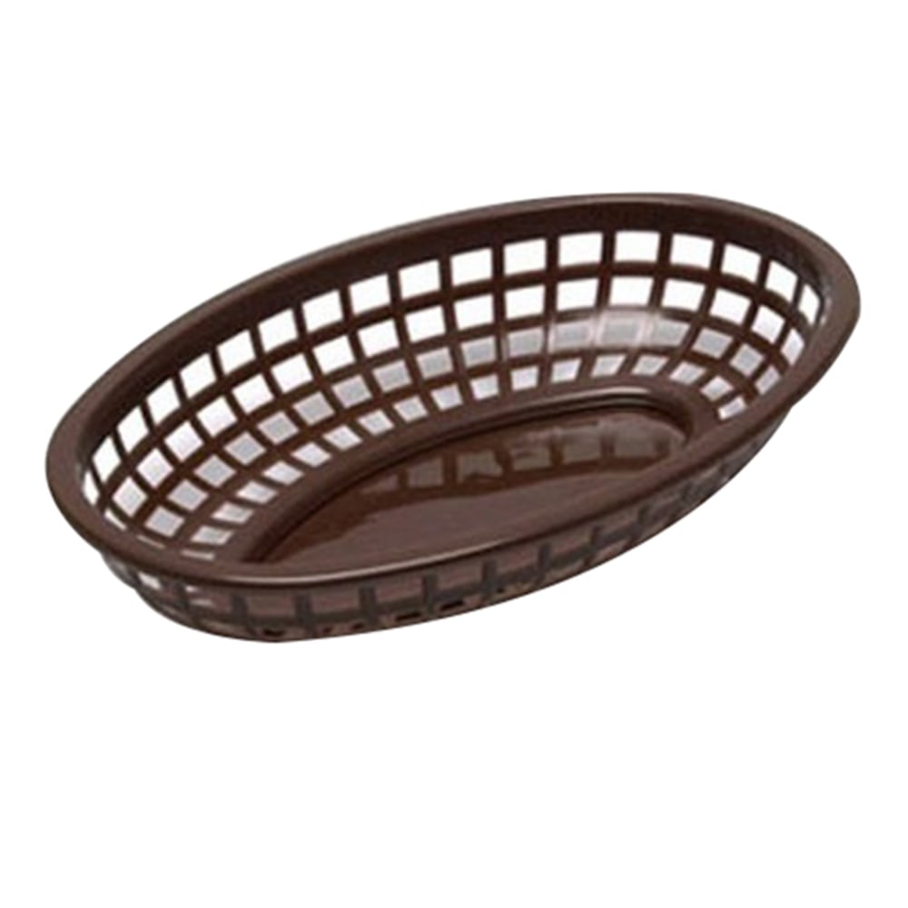 Tablecraft Oval Plastic Serving Baskets, 1-7/8inH x 6inW x 9-3/8inD, Brown, Pack Of 12 Baskets