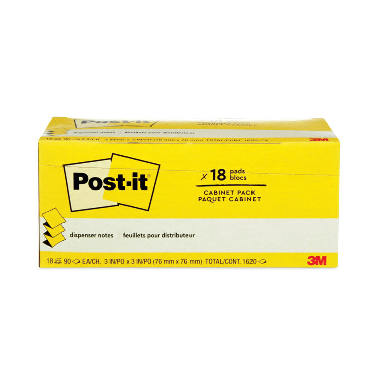 Original Canary Yellow Pop-up Refill Cabinet Pack, 3" x 3", Canary Yellow, 90 Sheets/Pad, 18 Pads/Pack