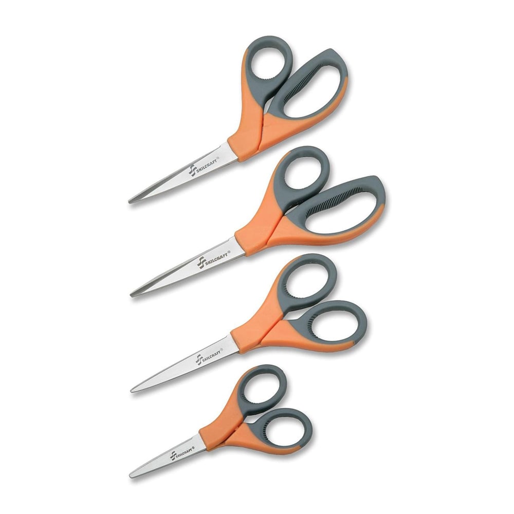 SKILCRAFT Sewing Scissors, 6 3/5in, Blunt, Black/Orange
