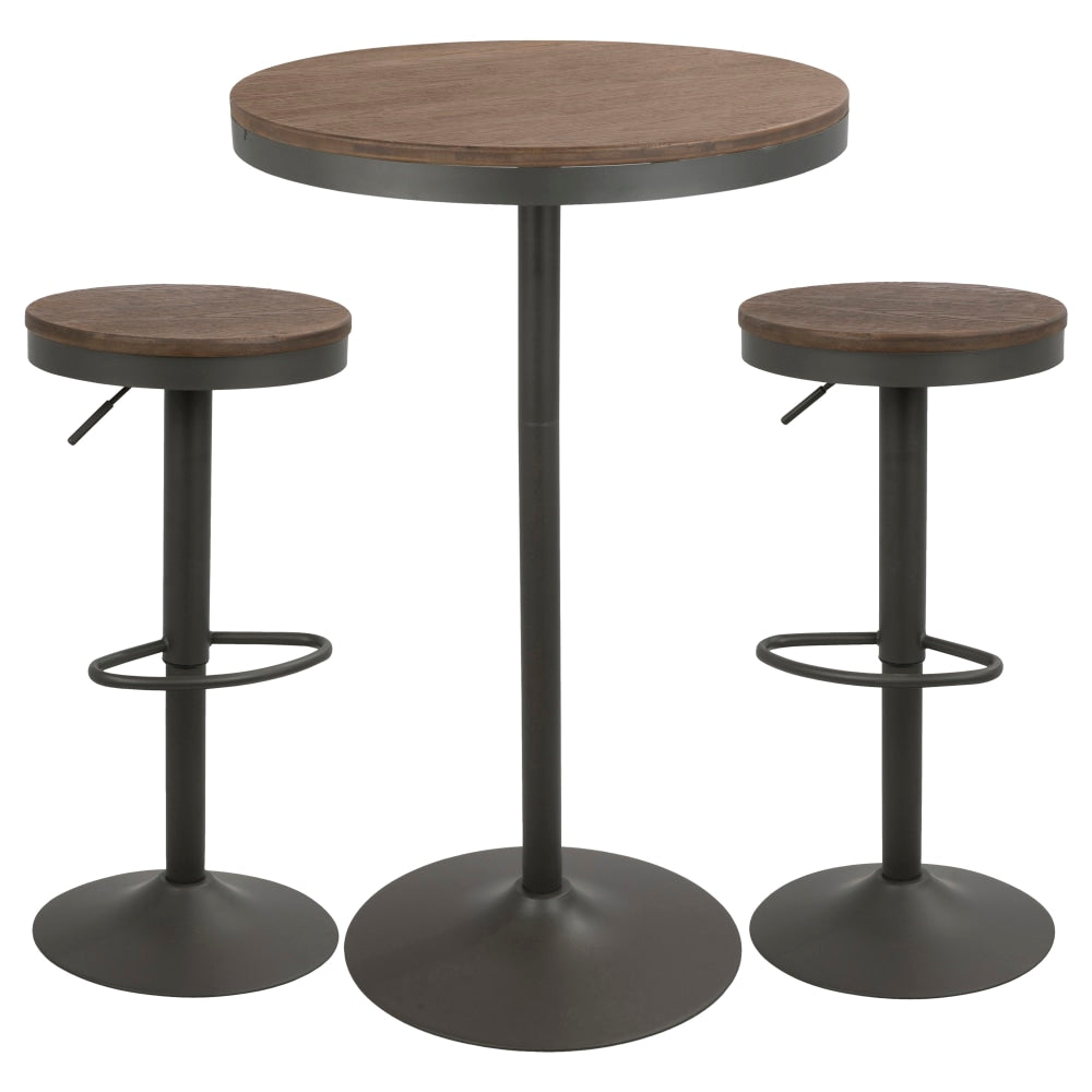 Lumisource Dakota Industrial Farmhouse Table With 2 Bar Stools, Gray/Brown