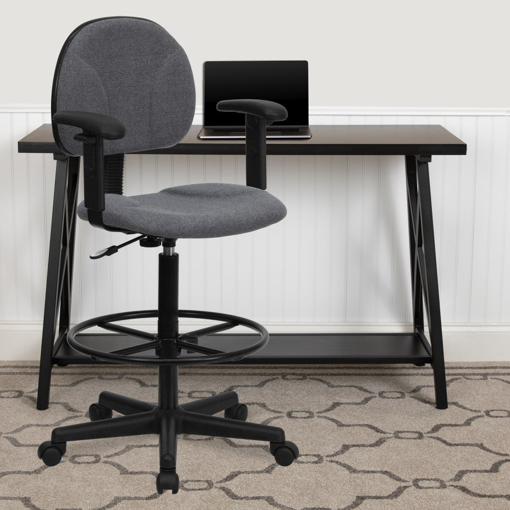 Flash Furniture Fabric Drafting Chair with Adjustable Arms (Cylinders: 22.5ft"-27ft"H or 26ft"-30.5ft"H), Gray/Black