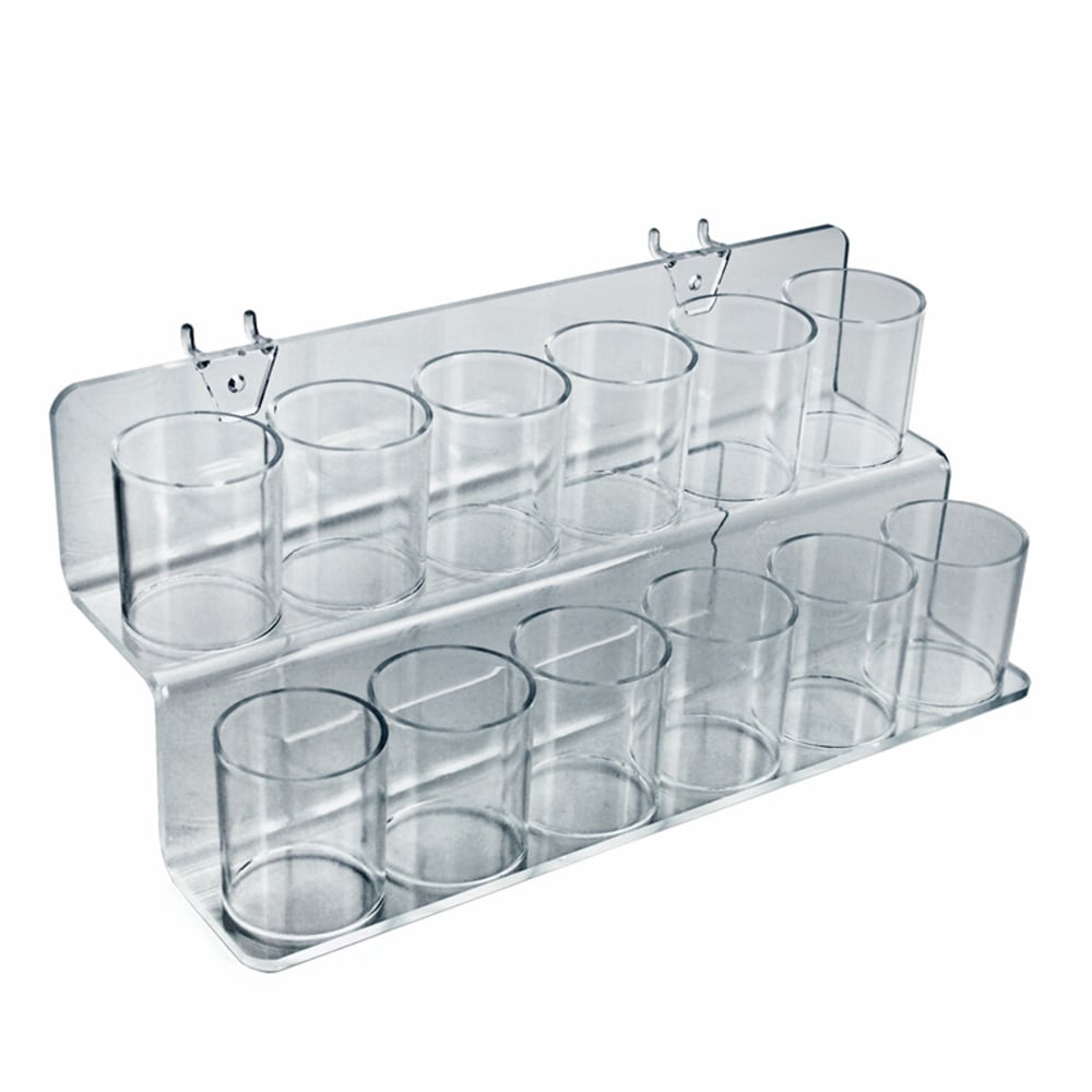 Azar Displays 2-Tier 12-Cup Acrylic Holder For Pegboards/Slatwalls, 6inH x 13-3/4inW x 6inD, Clear