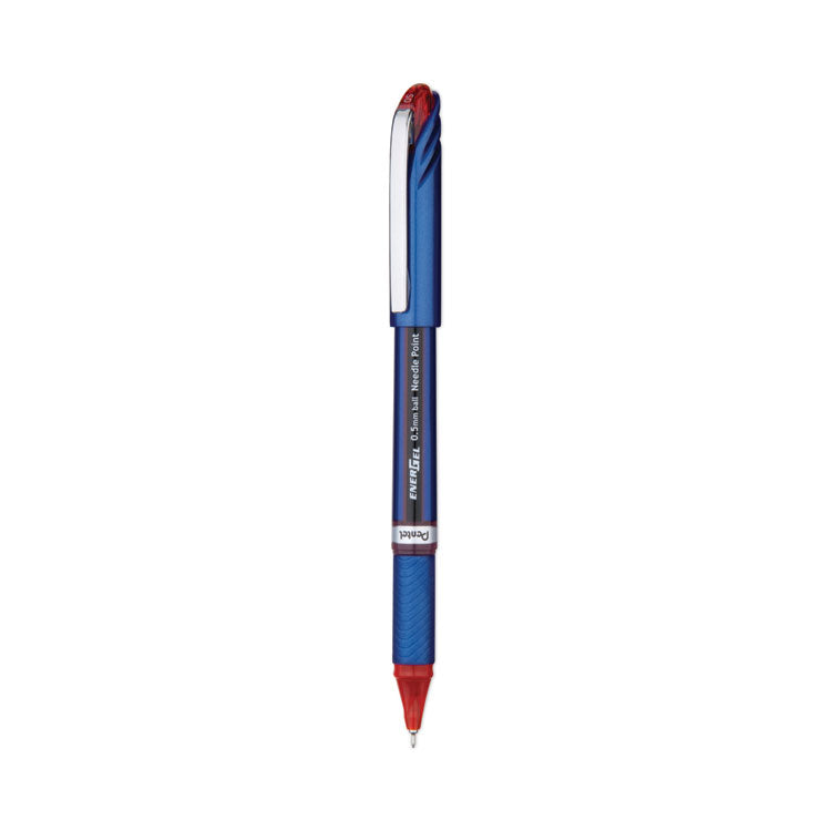 EnerGel NV Gel Pen, Stick, Fine 0.5 mm, Red Ink, Blue/Red Barrel, Dozen