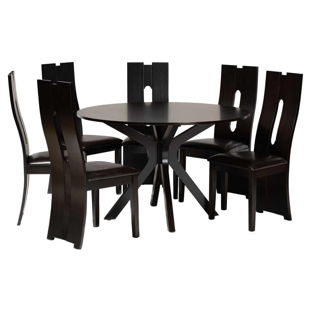 Baxton Studio Kenyon Dining Set, 29-15/16inH x 47-1/4inW x 47-1/4inD, Dark Brown/Espresso Brown