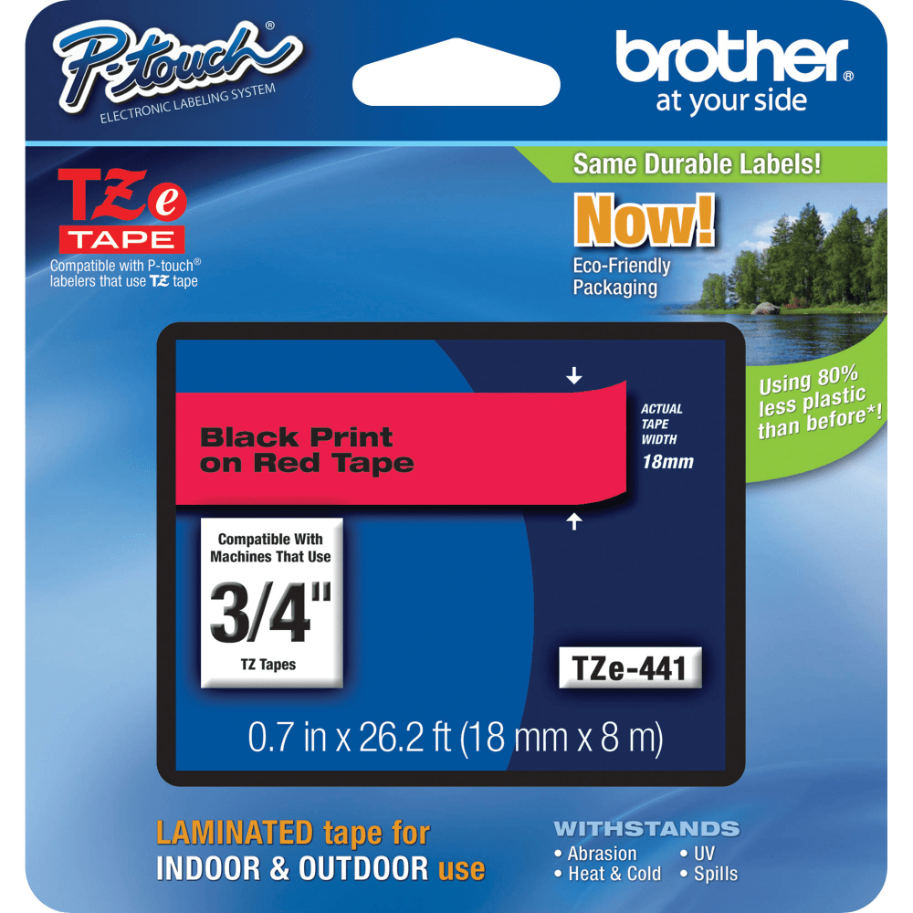 Brother TZe-441 Black-On-Red Tape, 0.75in x 26.2ft