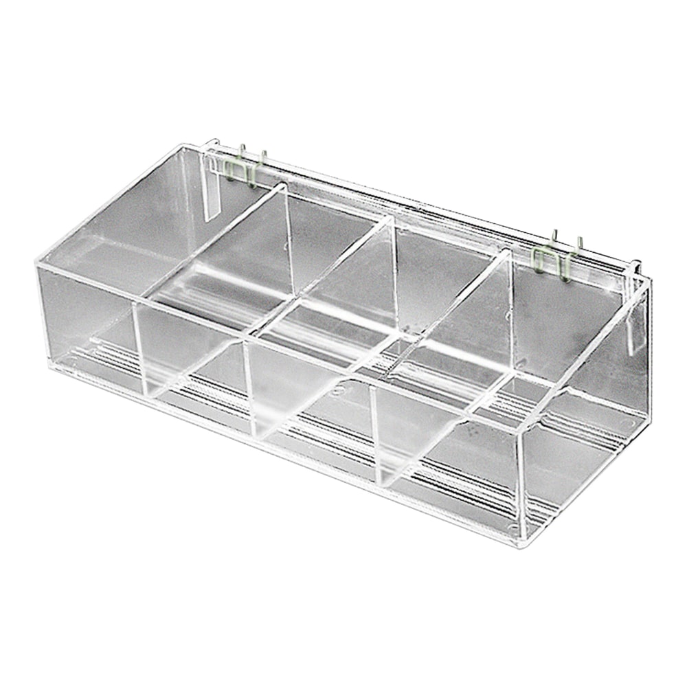 Azar Displays Adjustable Divider Bin For Pegboard/Slatwall, Metal U-Hooks, Small Size, 4in x 16in x 7in, Clear