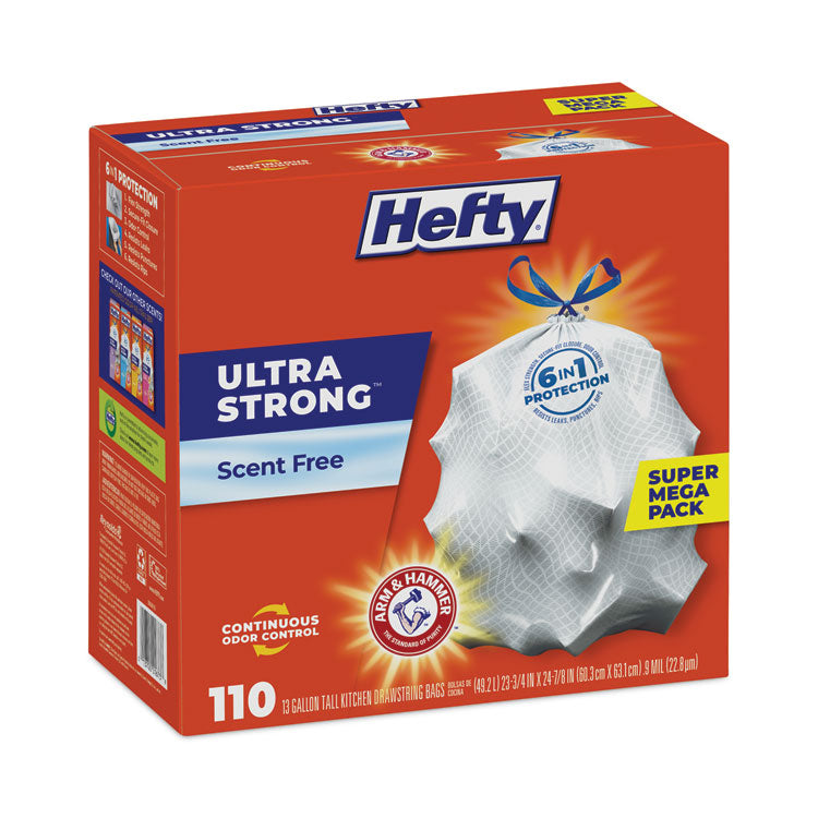 Ultra Strong Tall Kitchen Trash Bags, Drawstring, 13 gal, 23.75" x 24.88", White, 110 Bags/Box, 3 Boxes/Carton