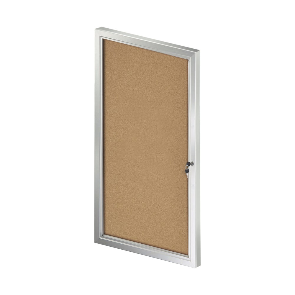 Azar Displays Enclosed Cork Bulletin Board With Lock And Key, Brown, 42-5/16in x 23in, Silver Aluminum Frame
