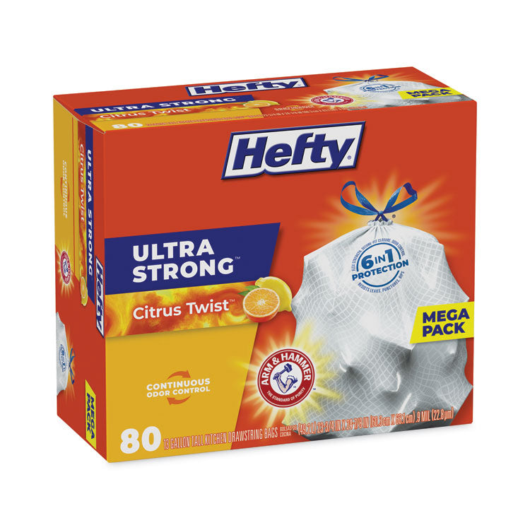 Ultra Strong Scented Tall Kitchen Bags, Drawstring, 13 gal, Citrus Twist, 23.75" x 24.88", White, 80 Bags/Box, 3 Boxes/Carton