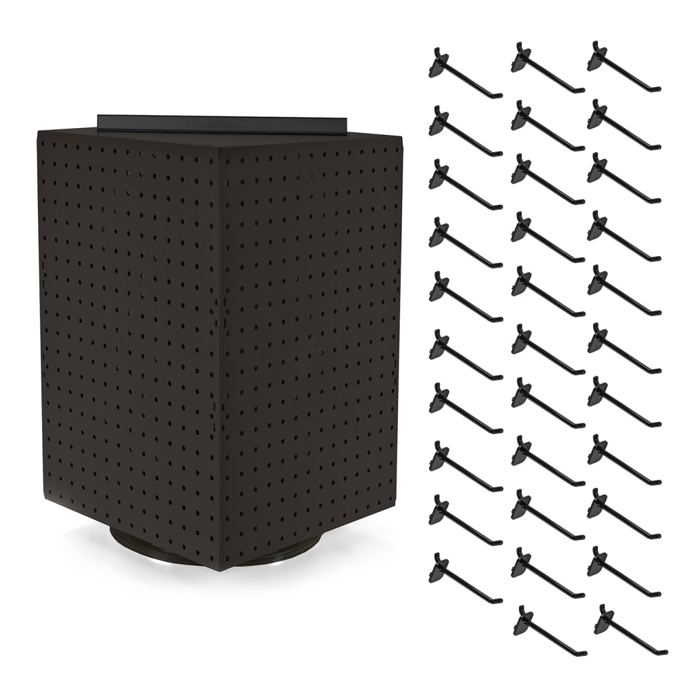 Azar Displays 4-Sided Revolving Pegboard Display With Hooks, 21inH x 14inW x 14inD, Black