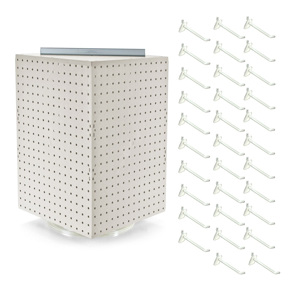 Azar Displays 4-Sided Revolving Pegboard Display With Hooks, 21inH x 14inW x 14inD, White